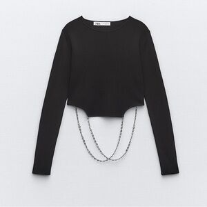 Zara Black Crop Top with Chain Accent